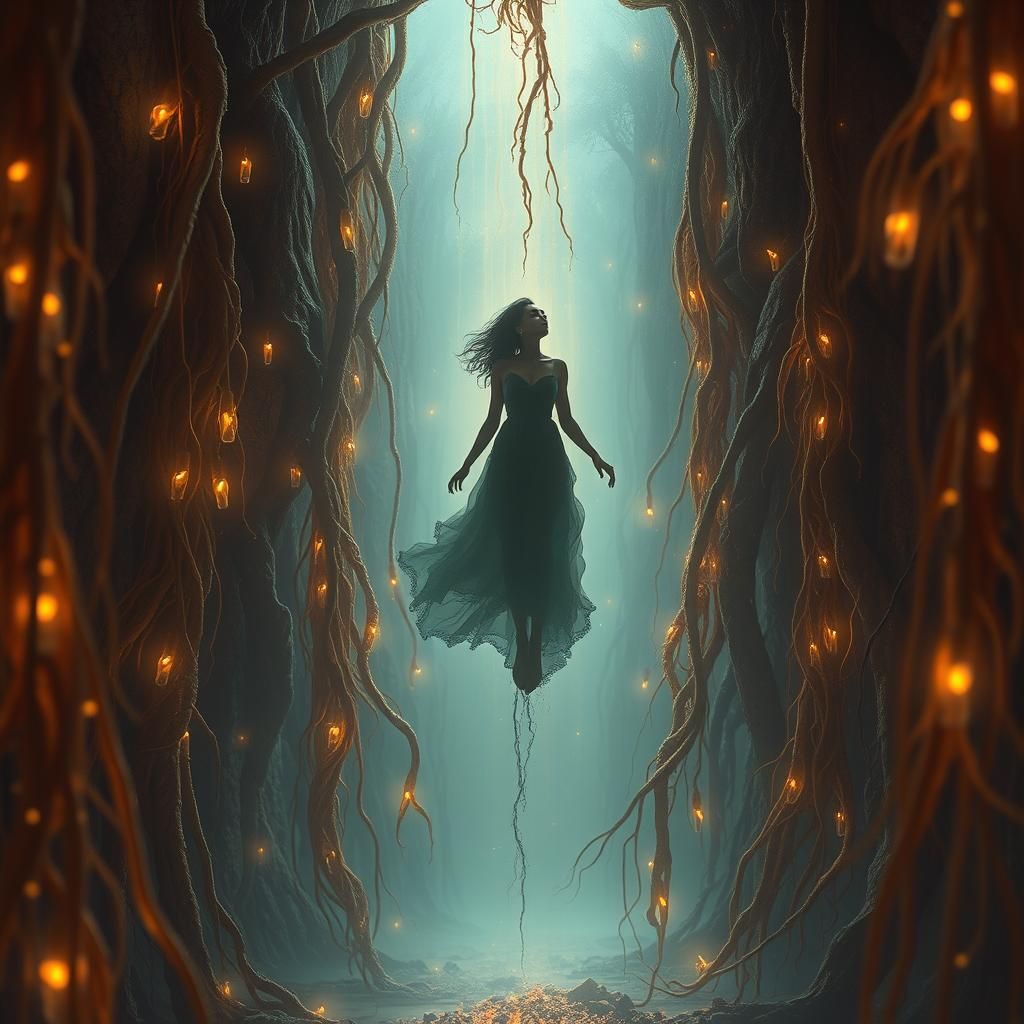 Ethereal Silhouette in Golden Aura, Fantasy Art