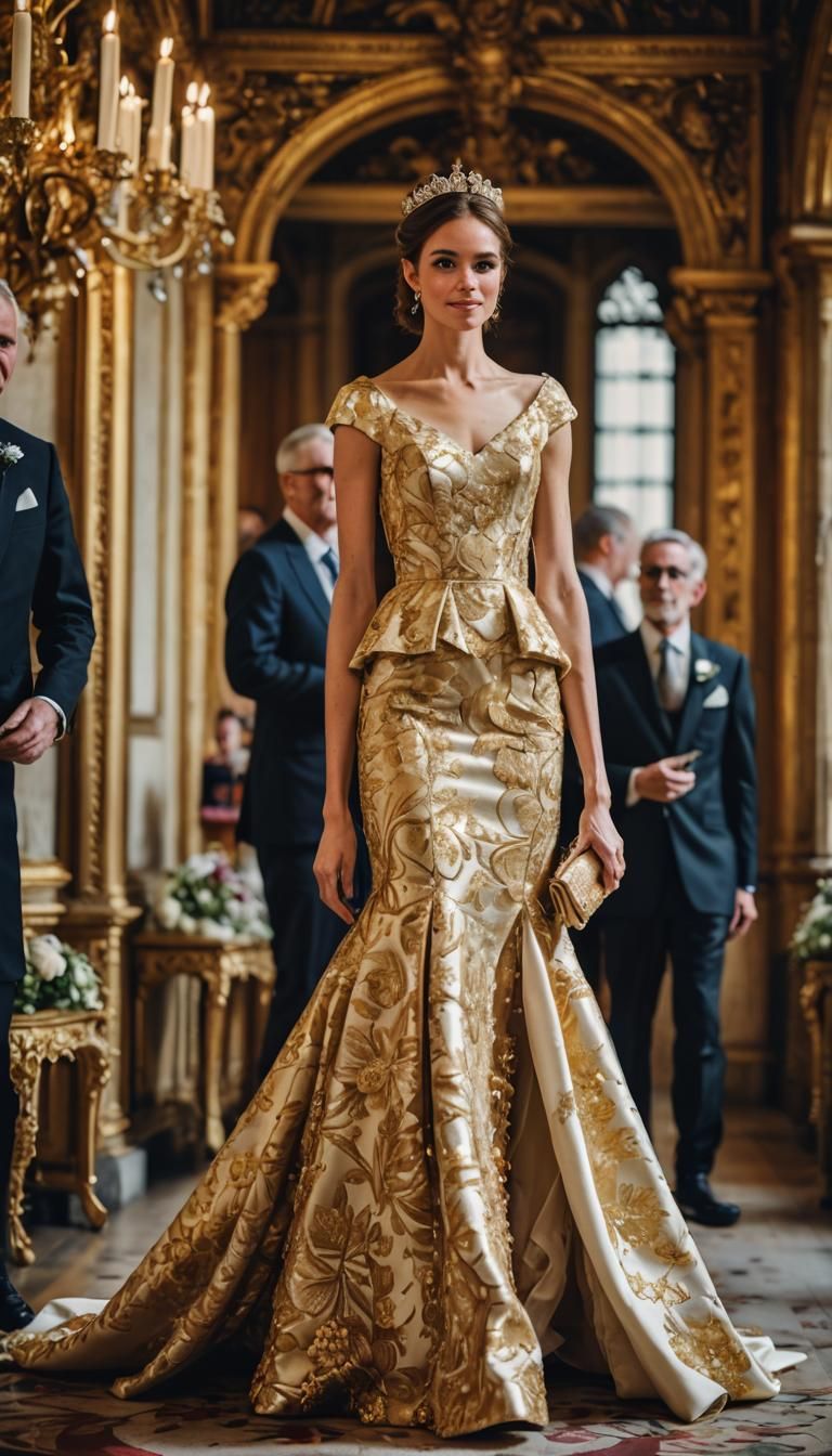 Royal Gold Wedding Dress in Fashion Photography Style