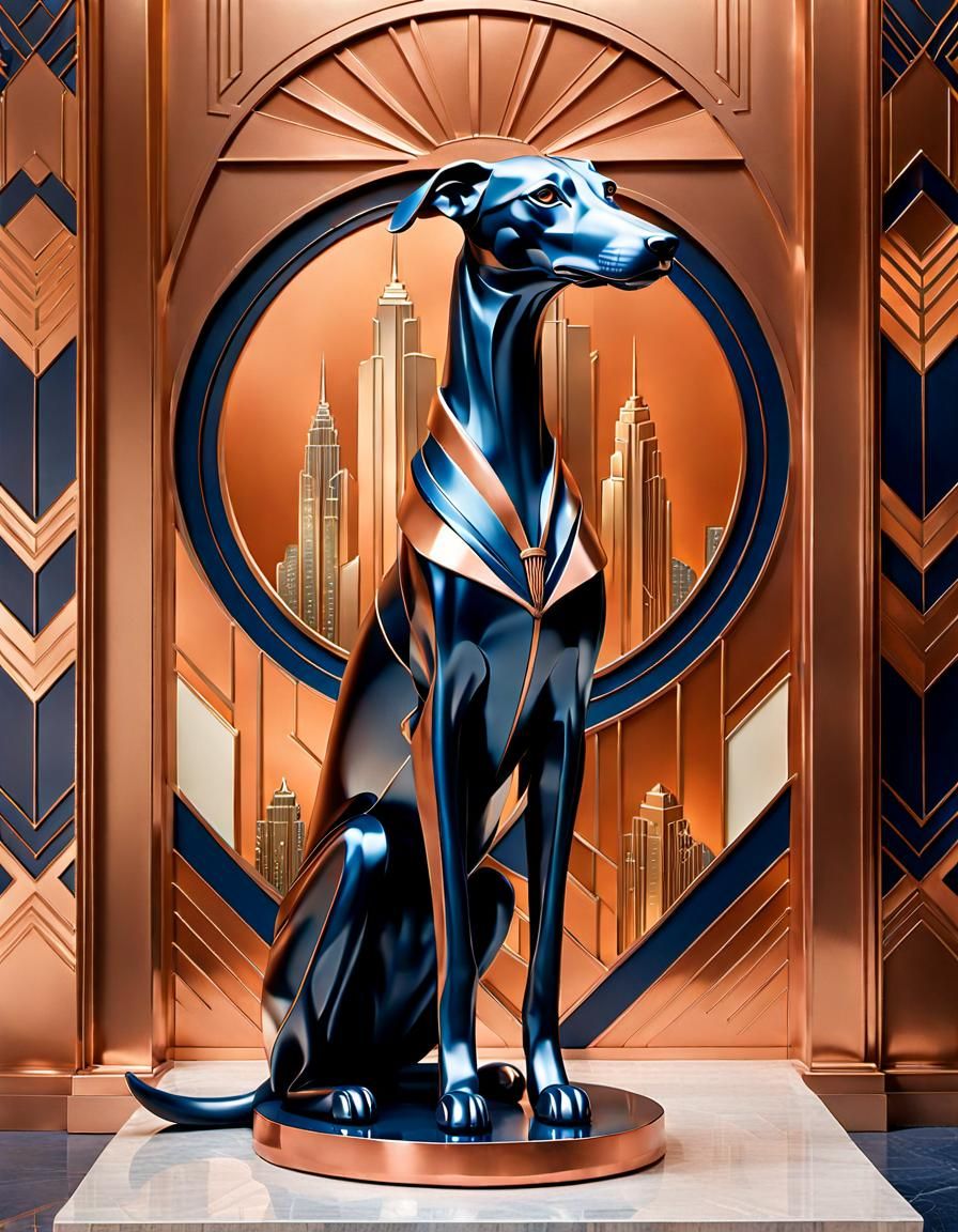 Art Deco Greyhound Sculpture in Copper and Blue