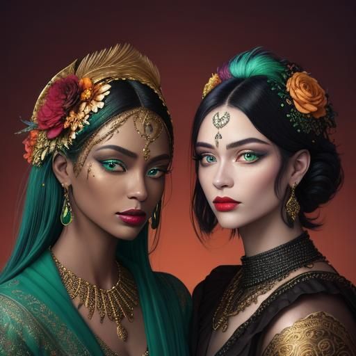 Two Women in Digital Painting Inspired by Ash Thorp