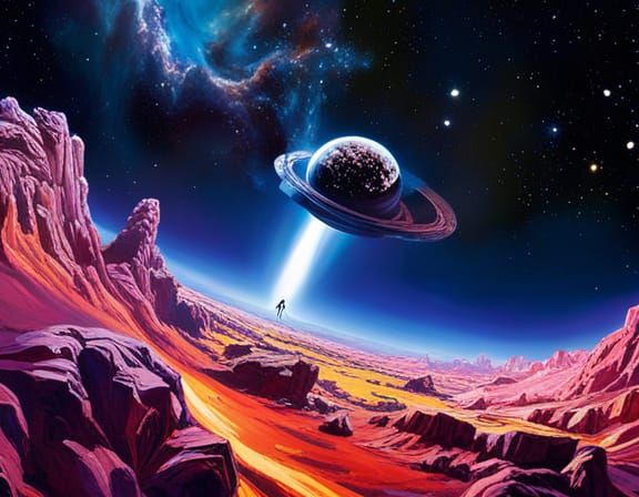 Alien Spaceship Bursts Through Wormhole Near Eagle Nebula