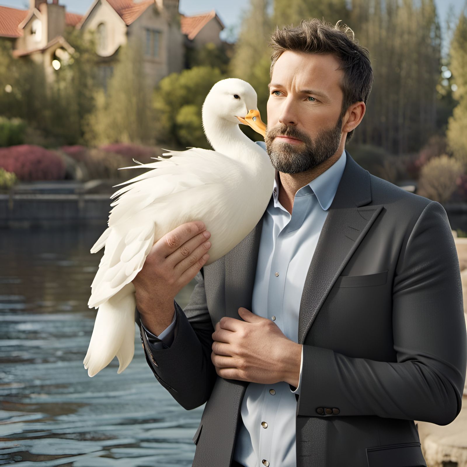 Ben Affleck's Sunny Duck Embrace Portrait
