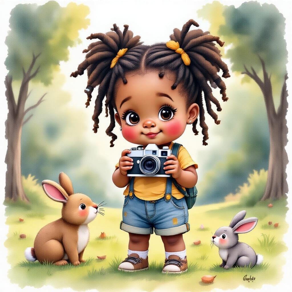 Chubby Girl's Photo Challenge: Whimsical Watercolor in Park