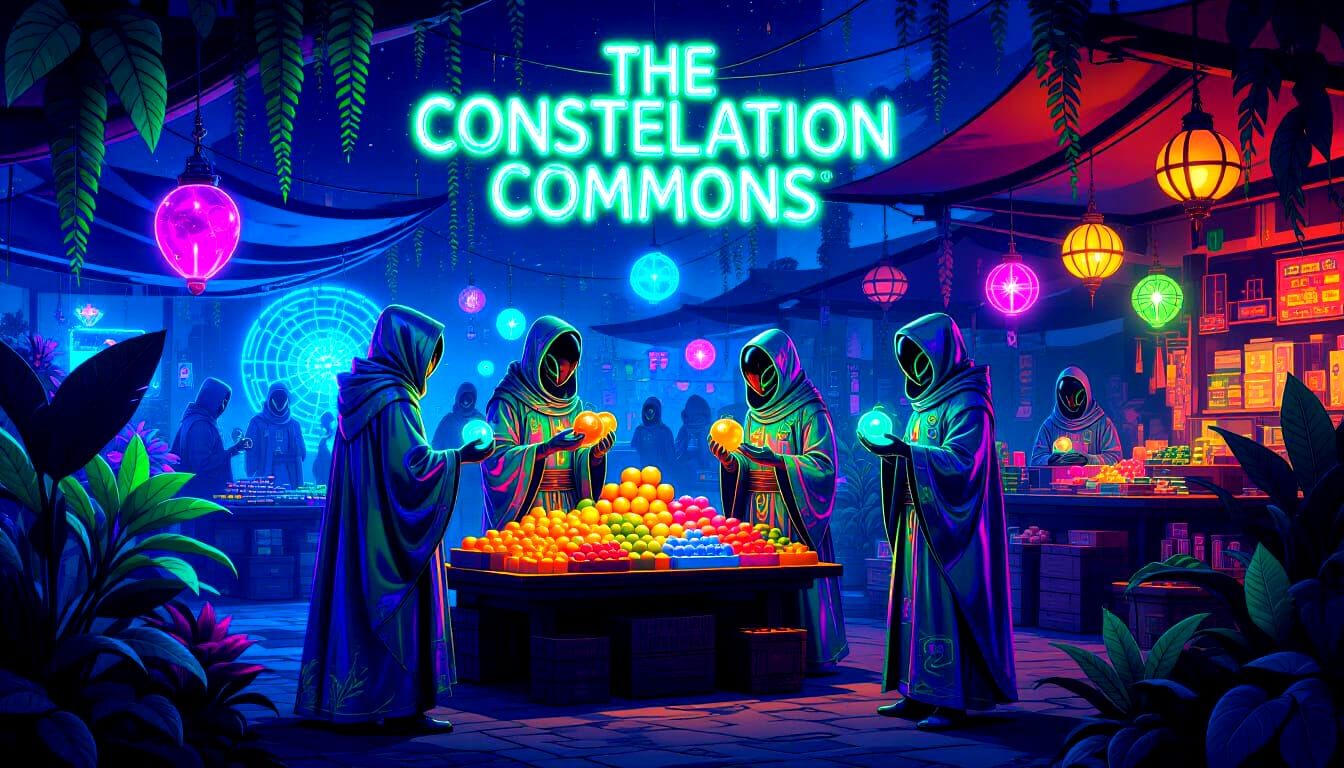 Alien Market in a Glowing Cosmic Universe