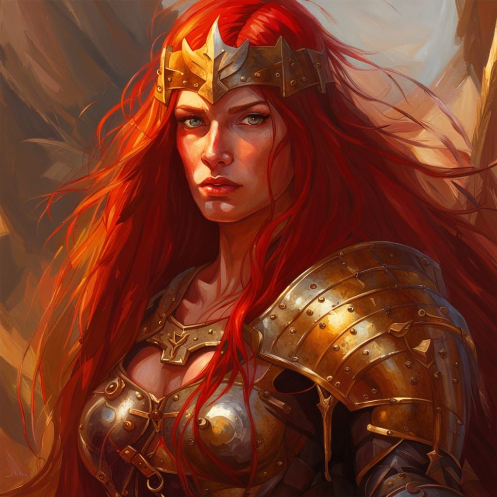 Barbarian Queen in Golden Sunlight: Dark Fantasy Art
