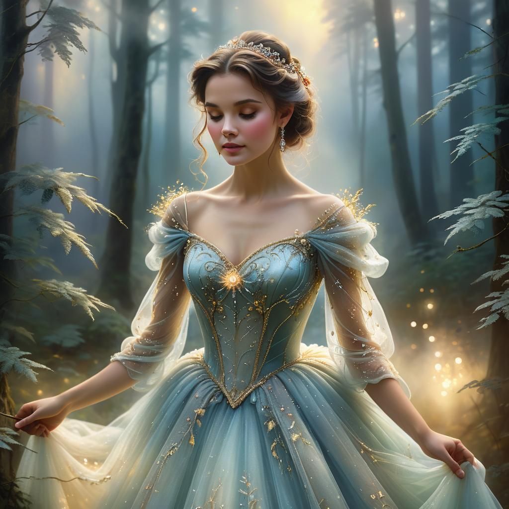 Ethereal Forest: Woman in Gown, Oil Painting