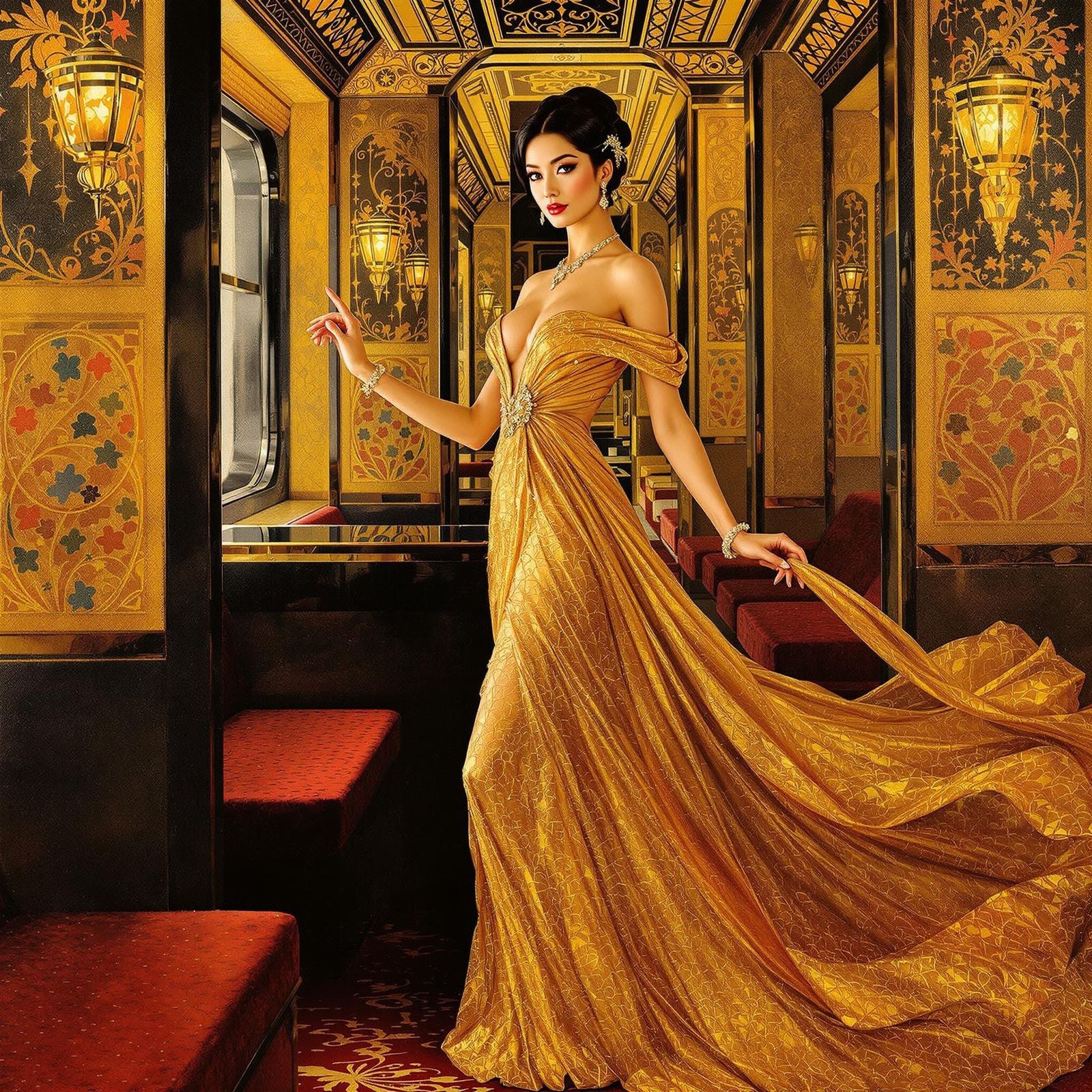 Gustav Klimt-Inspired Portrait of Anna May Wong in Opulent G...