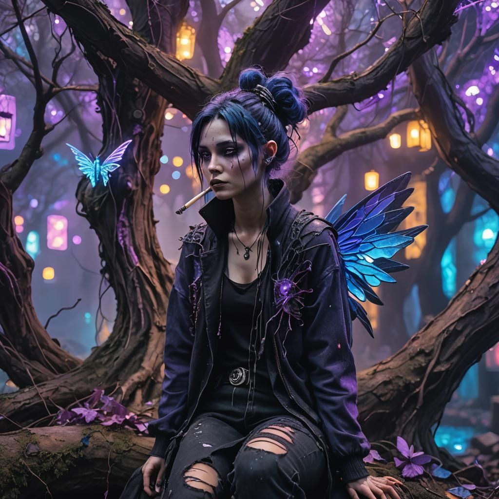 Goth Fairy Village in Cyberpunk Haze