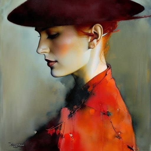 Red-Haired Girl in Art Nouveau Style