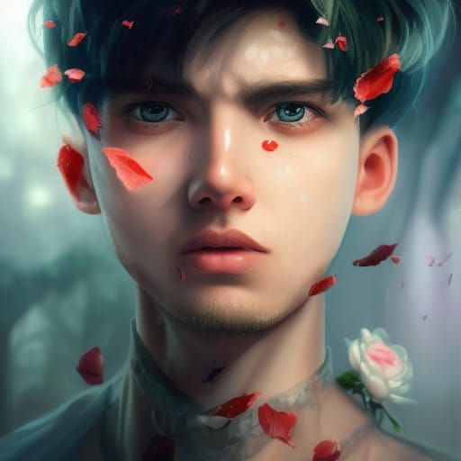 Eboy Portrait with Roses in Art Nouveau Style