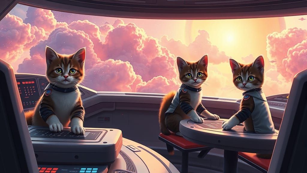 Futuristic Space Kitten Uprising in Vibrant Nebula