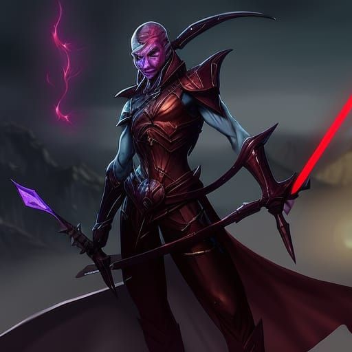 Dark Elf Warrior with Laser Rifle in Matte Painting Style