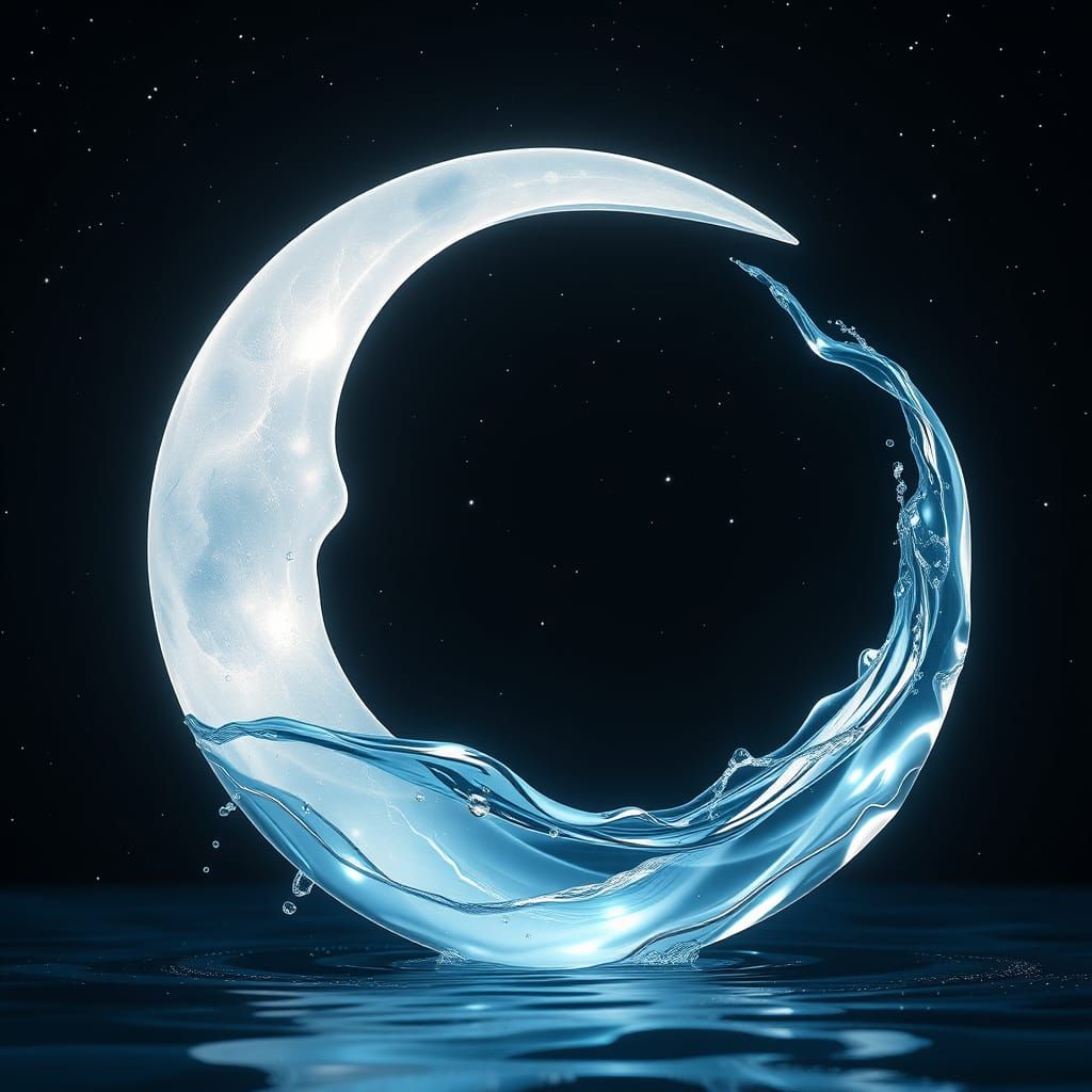 Ethereal Water Moon in Starry Night Sky
