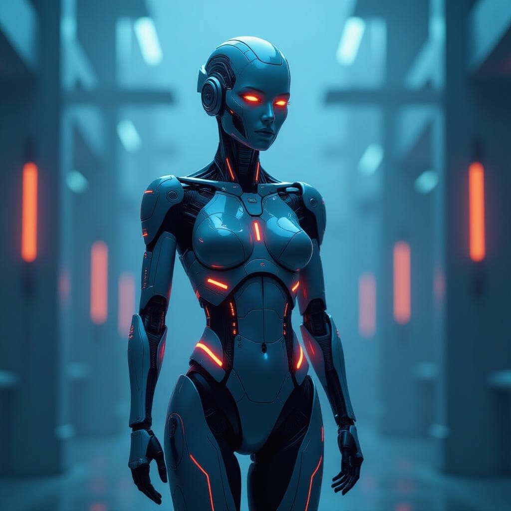 Cybernetic Human Form with Bio-Luminescent Circuitry
