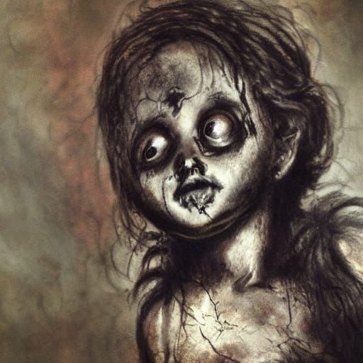 Grotesque Figure Consuming Child in Dark Expressionism