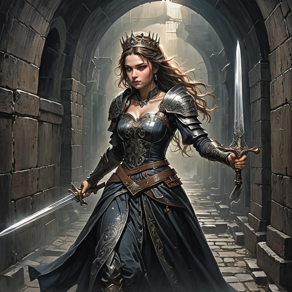 Tunnel Encounter with Princess Faye: Fantasy Art