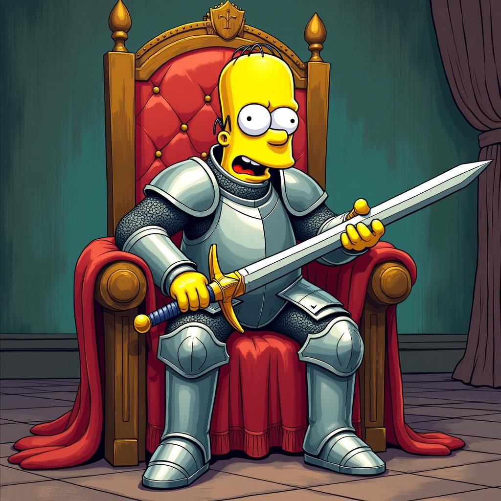 Homer Simpson as King Arthur in Medieval Tapestry Style