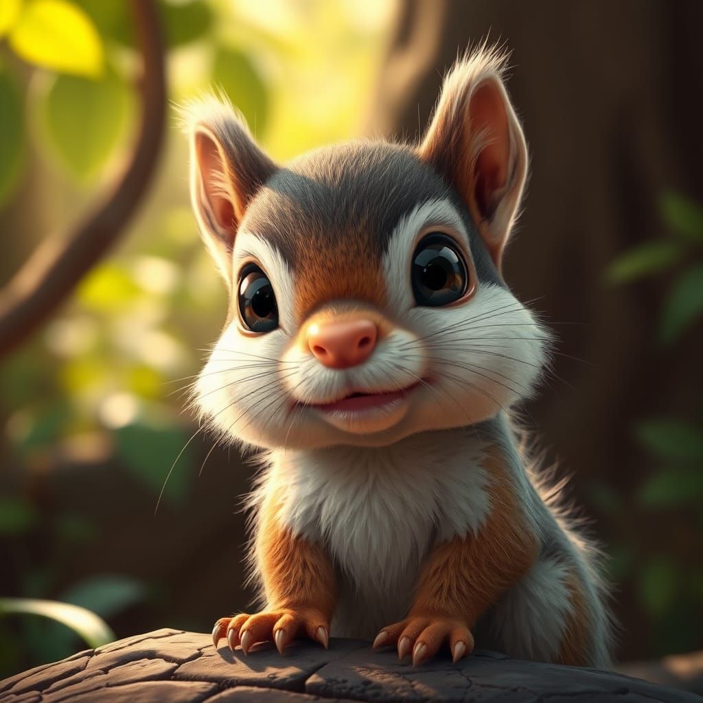 Hyperrealistic, cute, adorable, fluffy baby Squirel with big mouth deviantart