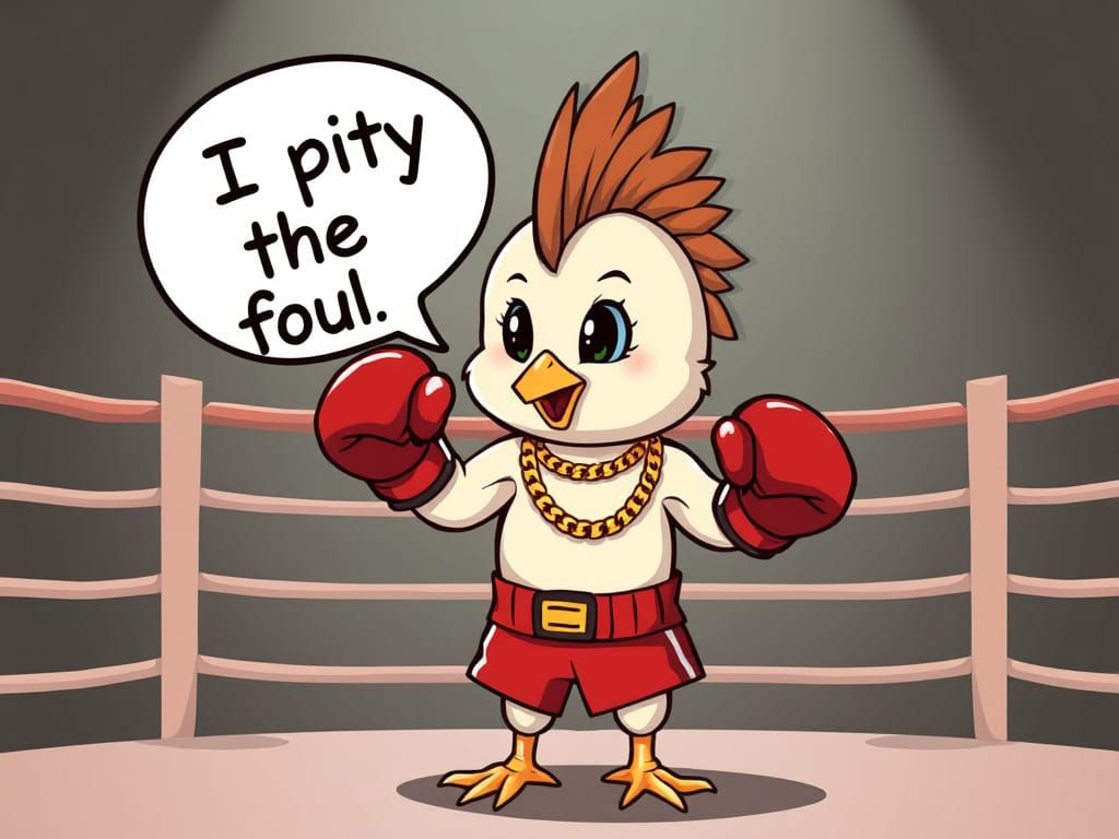 Baby Chicken Boxer in Ring with Gold Chains