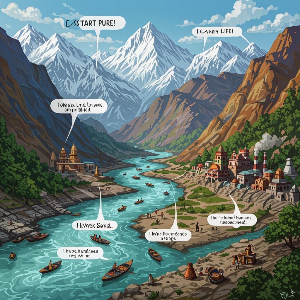 Ganga River's Journey: A Visual Depiction of Transformation