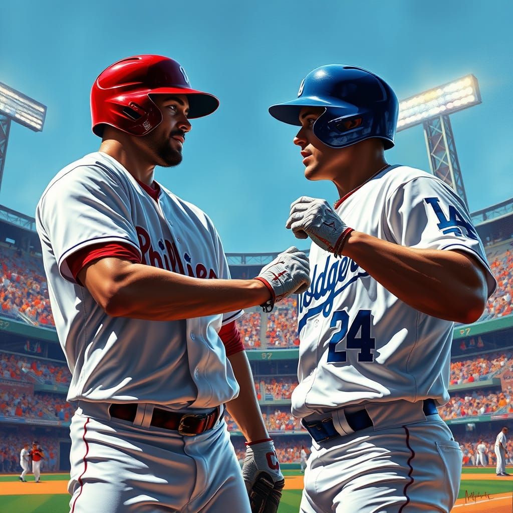 Dramatic Baseball Showdown in a Vibrant Stadium