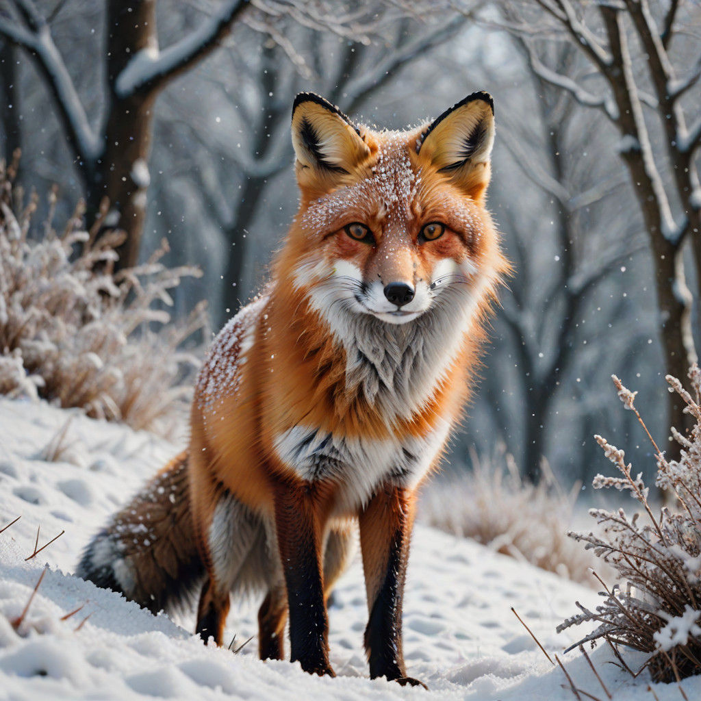 Semi-Realistic Red Fox in Winter Wonderland