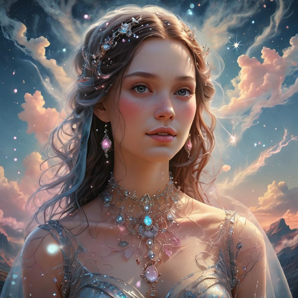 Photorealistic Surreal Goddess with Smoky Pink Hair