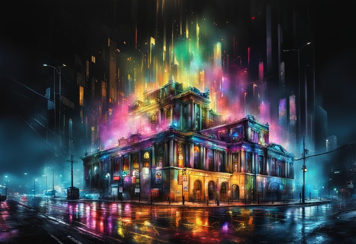 Hyperrealistic Noir Urban Scene with Graffiti Art
