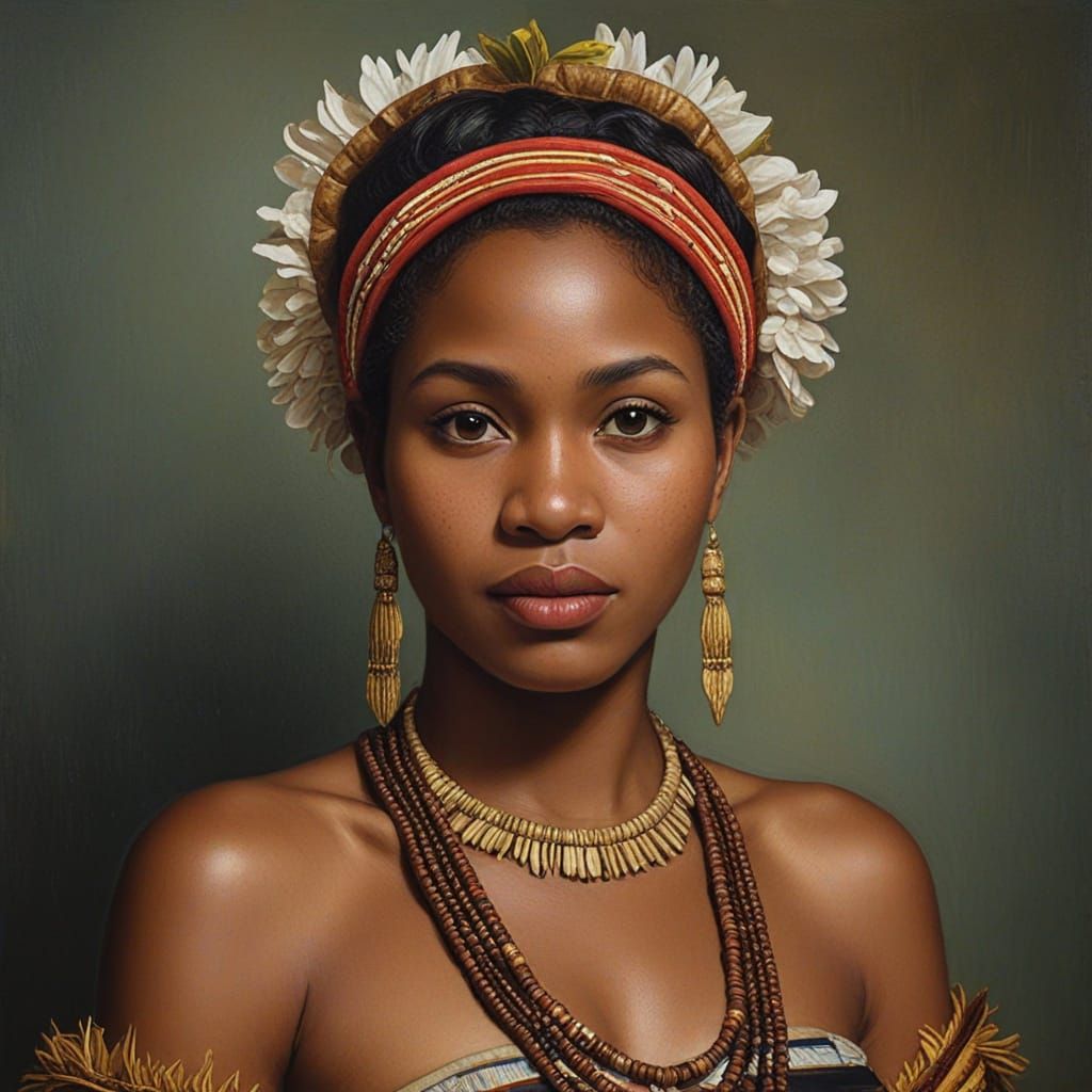 Papua New Guinean Woman Portrait in Classical Oil Style