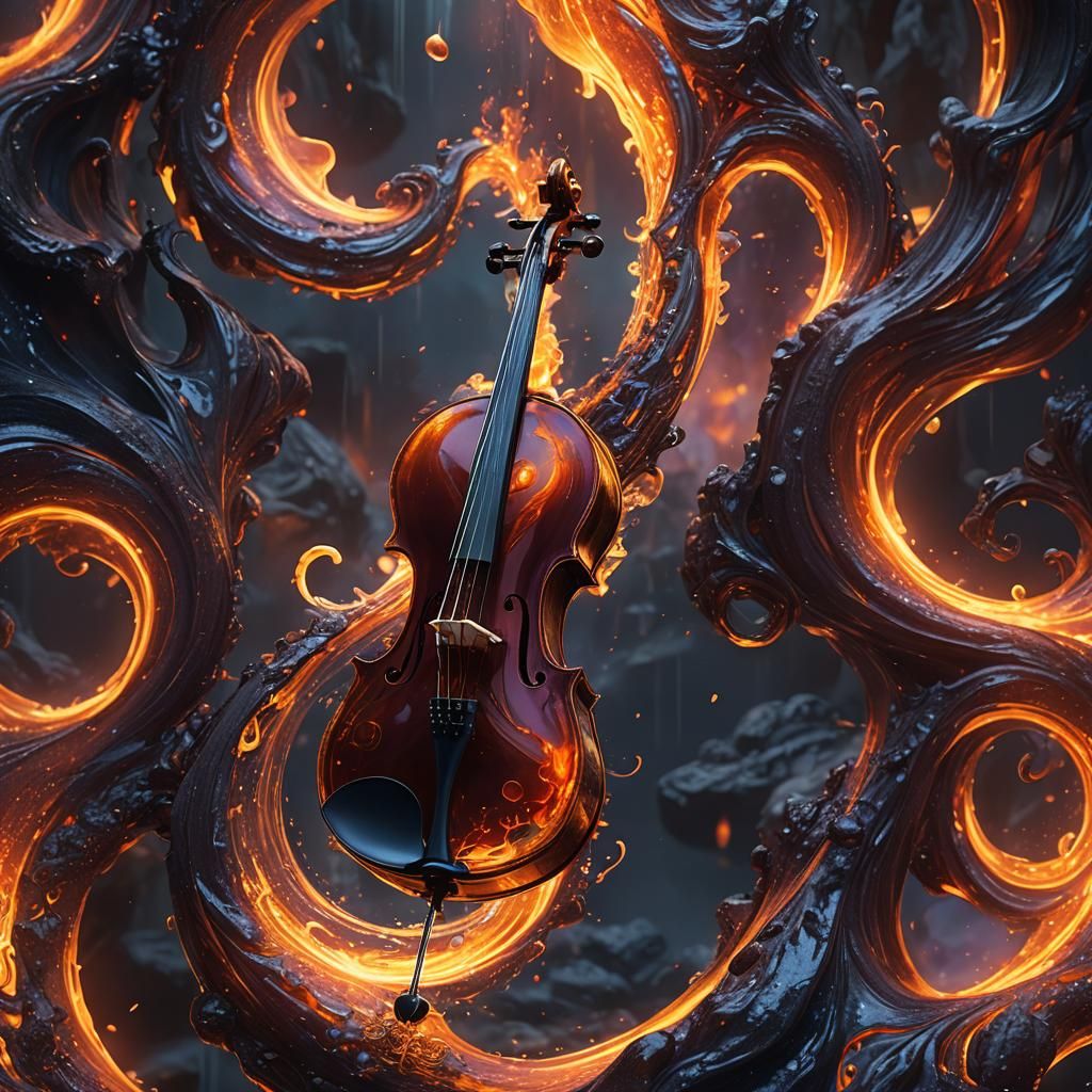 Glass Cello in Lava Vortex: Fantasy Concept Art