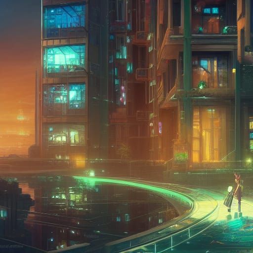 Cyberpunk Anime City in Detailed Matte Painting
