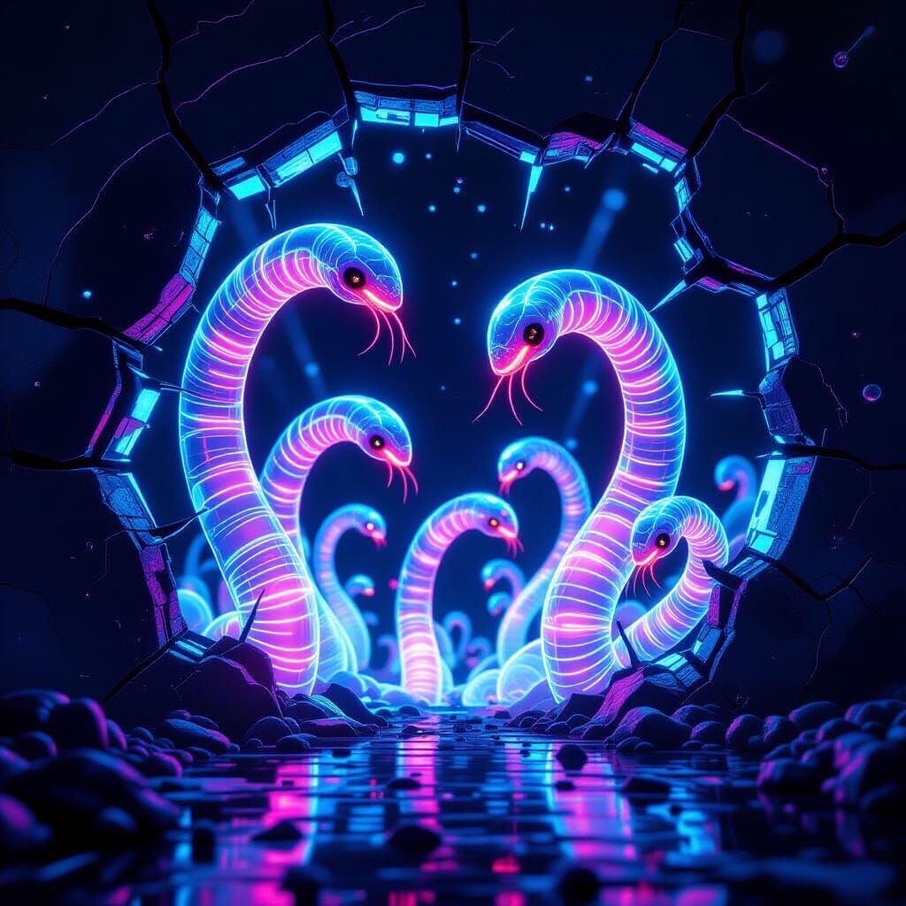 Ethereal Worms Emerge From Cracked Screen in 8K