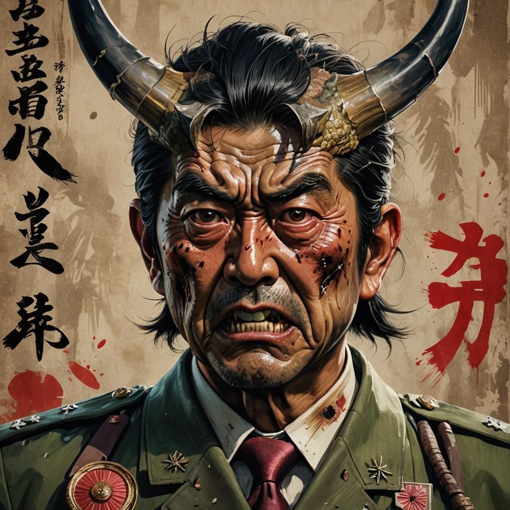 Evil WWII Japanese Officer Oni Monster in Dark Fantasy