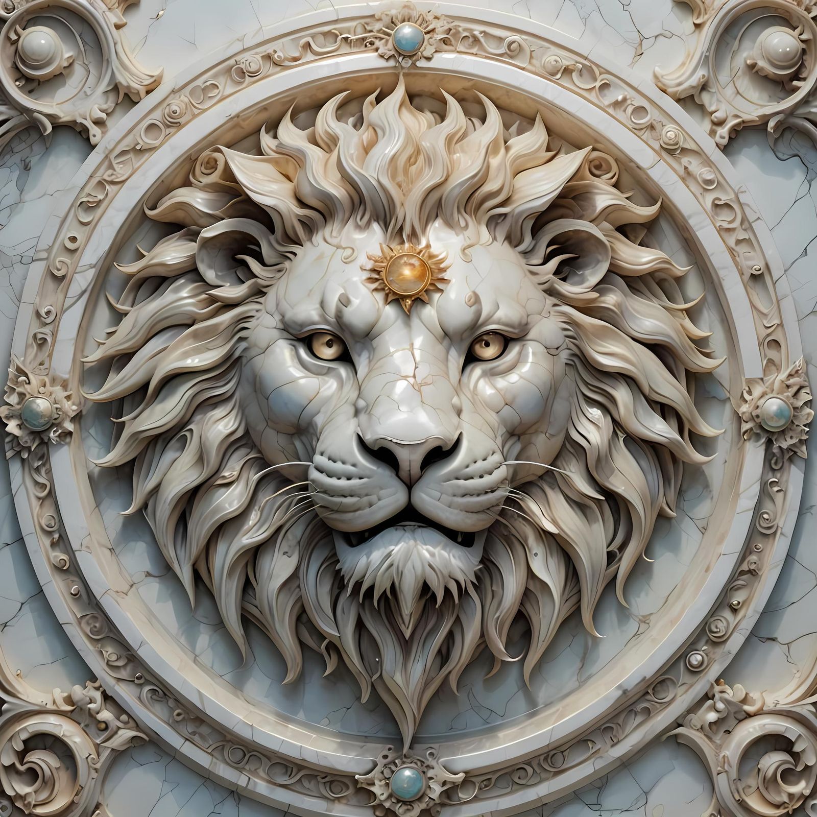 Opalescent Gothic Lion Carving: Good vs Evil