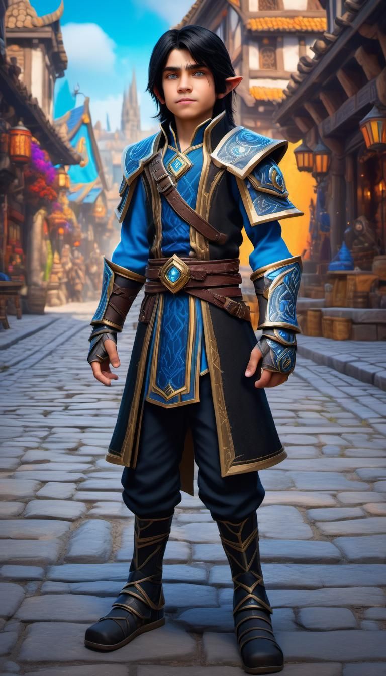 Boy in Noble Clothes in Fantasy City, Hyperrealistic Art