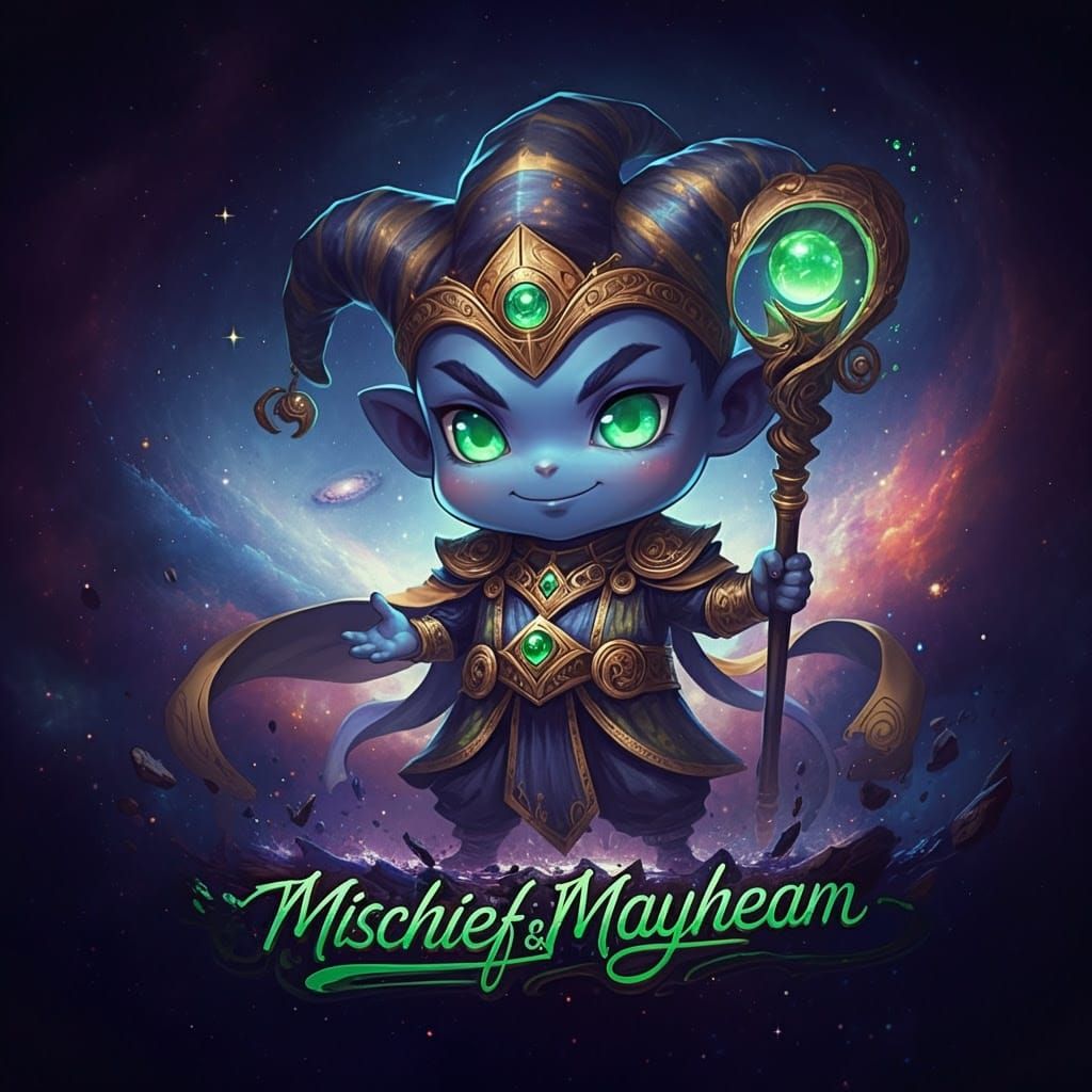 Whimsical God of Mischief in Cosmic Landscape