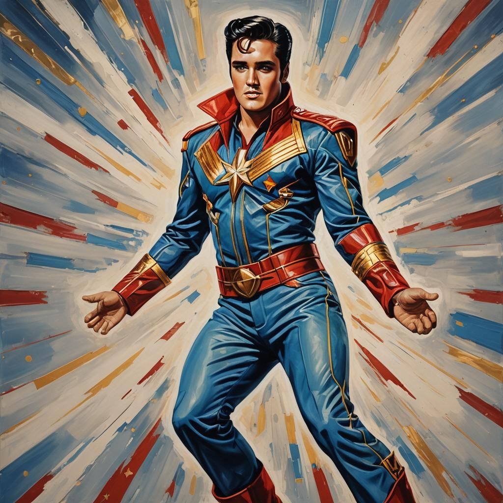 Elvis Presley as Captain Marvel in Oil Painting