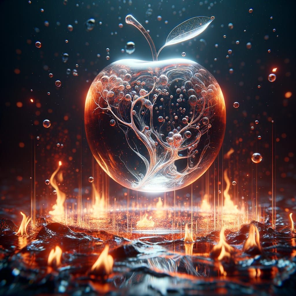 Glass Apple Over Fire: Ultra-Realistic Digital Art