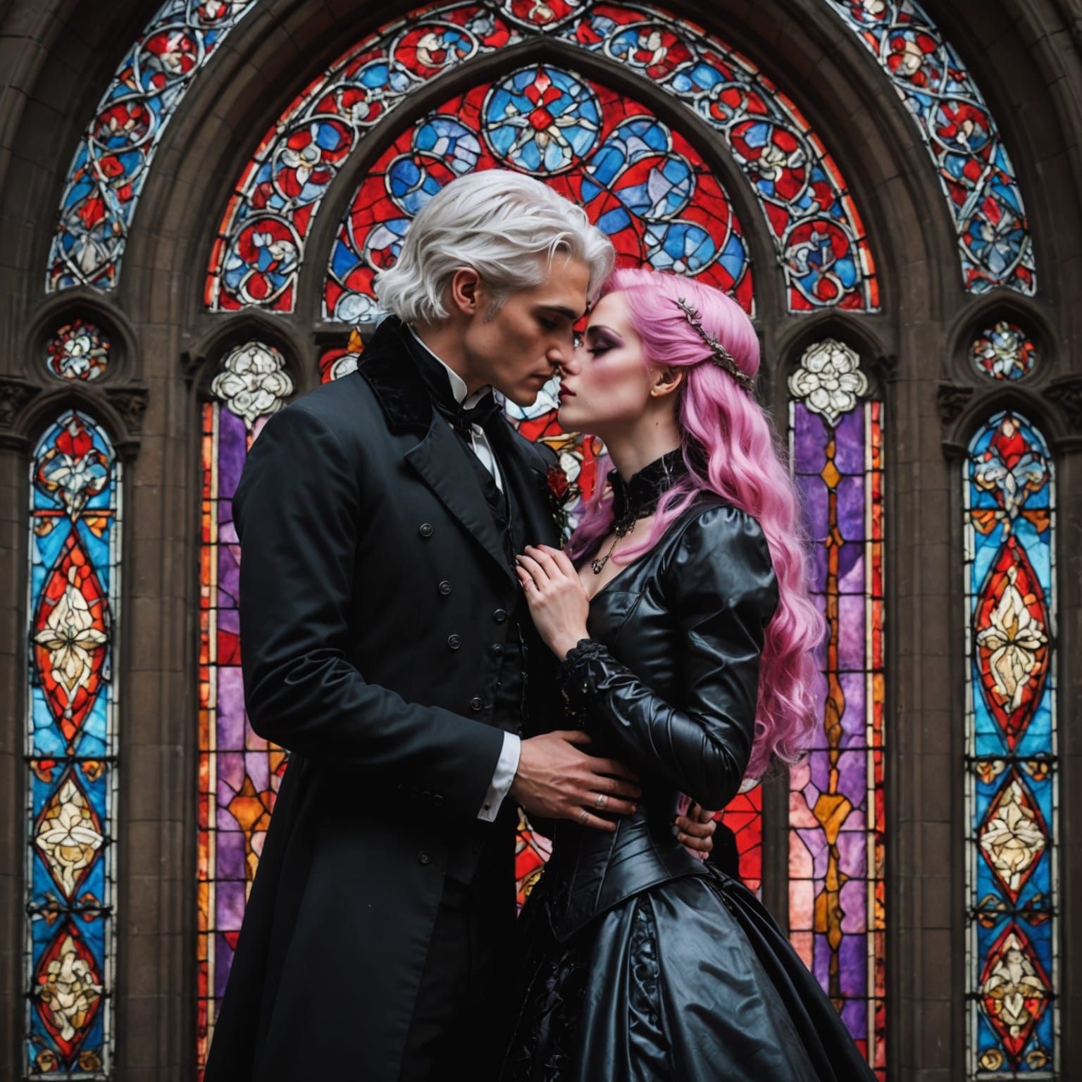 Gothic Romance in Stained Glass Style