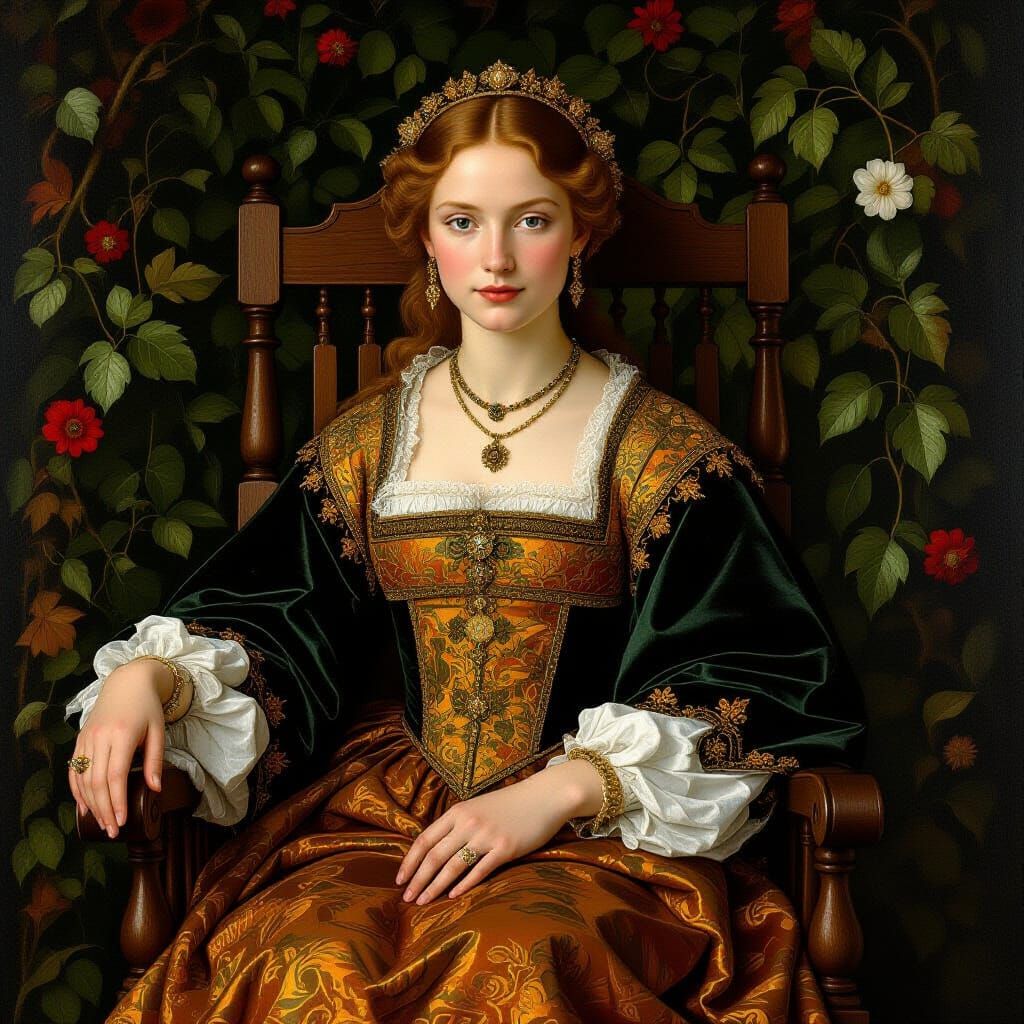 Woman in Rocking Chair, Flemish Oil Painting Style