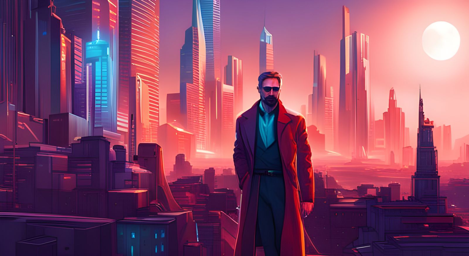 Man in a futuristic city