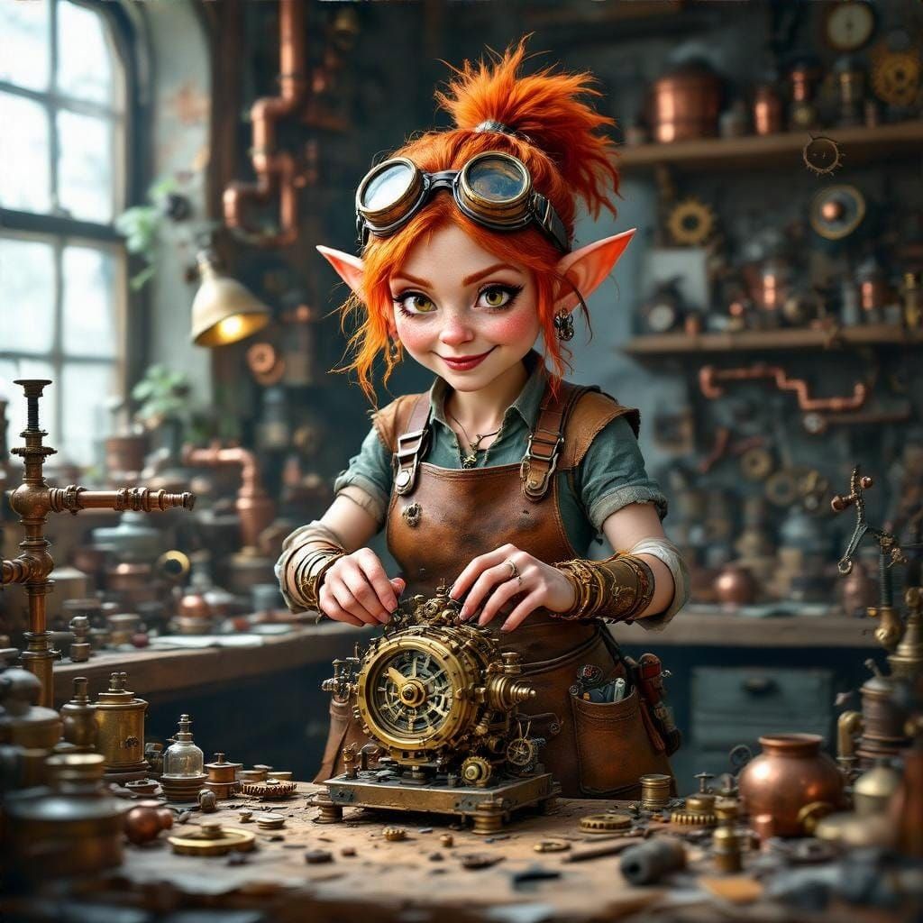 Gnome Artificer Tinkering with Clockwork Contraption