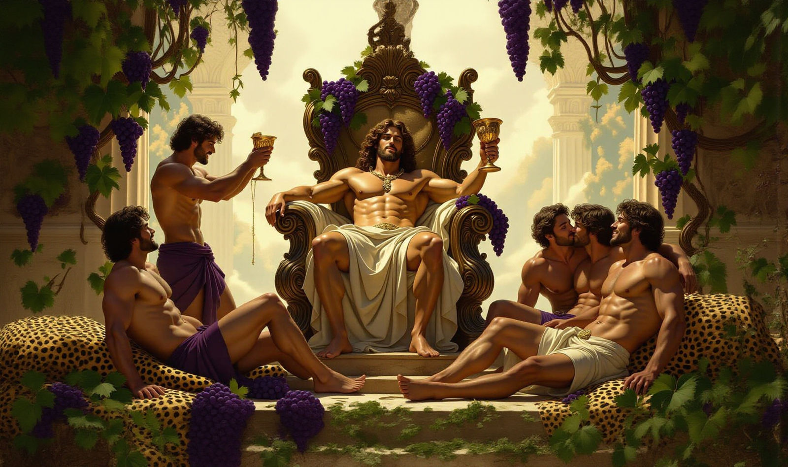 Dionysus on Grapevine Throne with Revelers