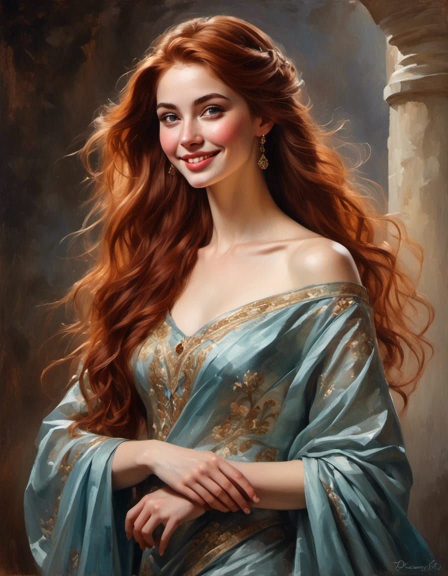 Joyful Auburn-Haired Woman Portrait in Fantasy Style
