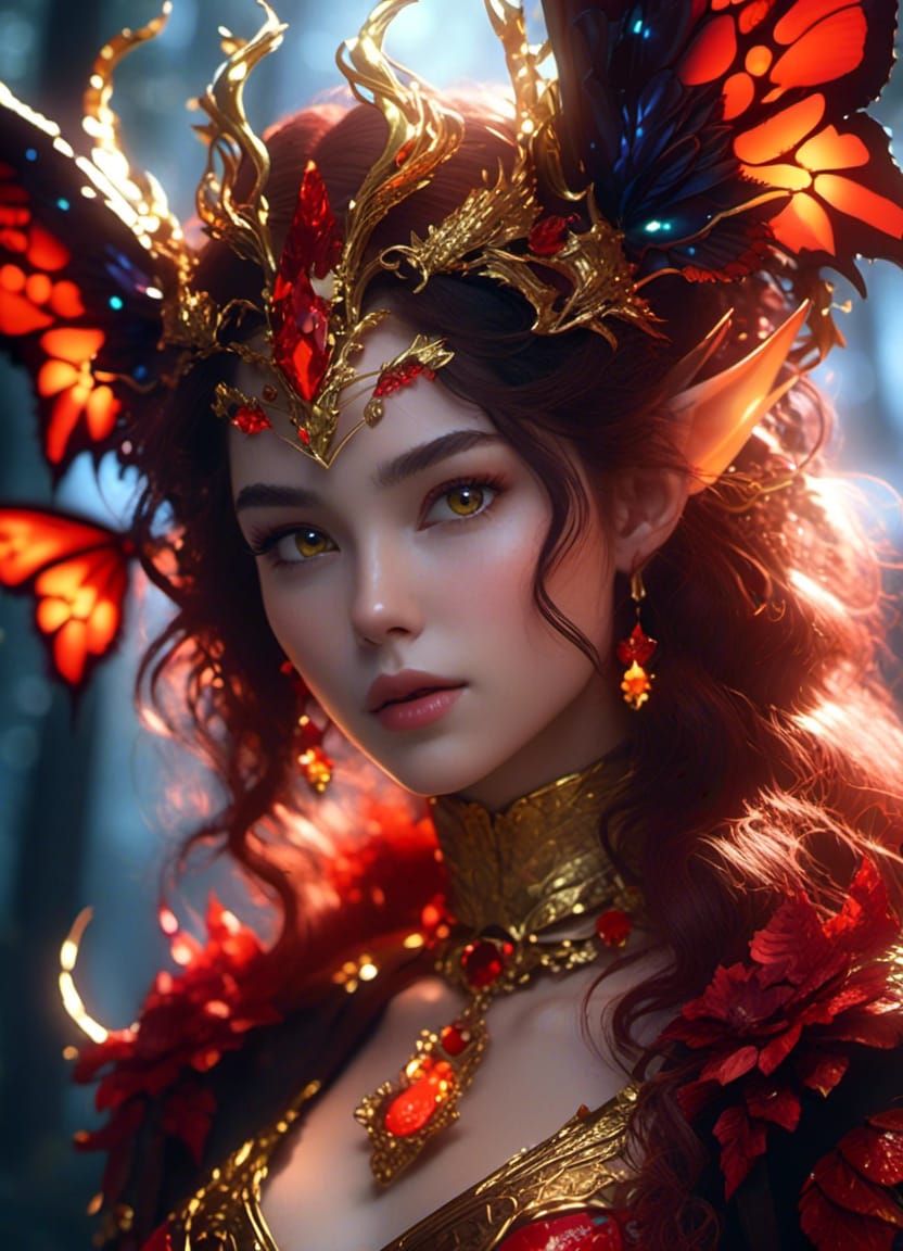 Dragon Woman Portrait with Twinkling Lights