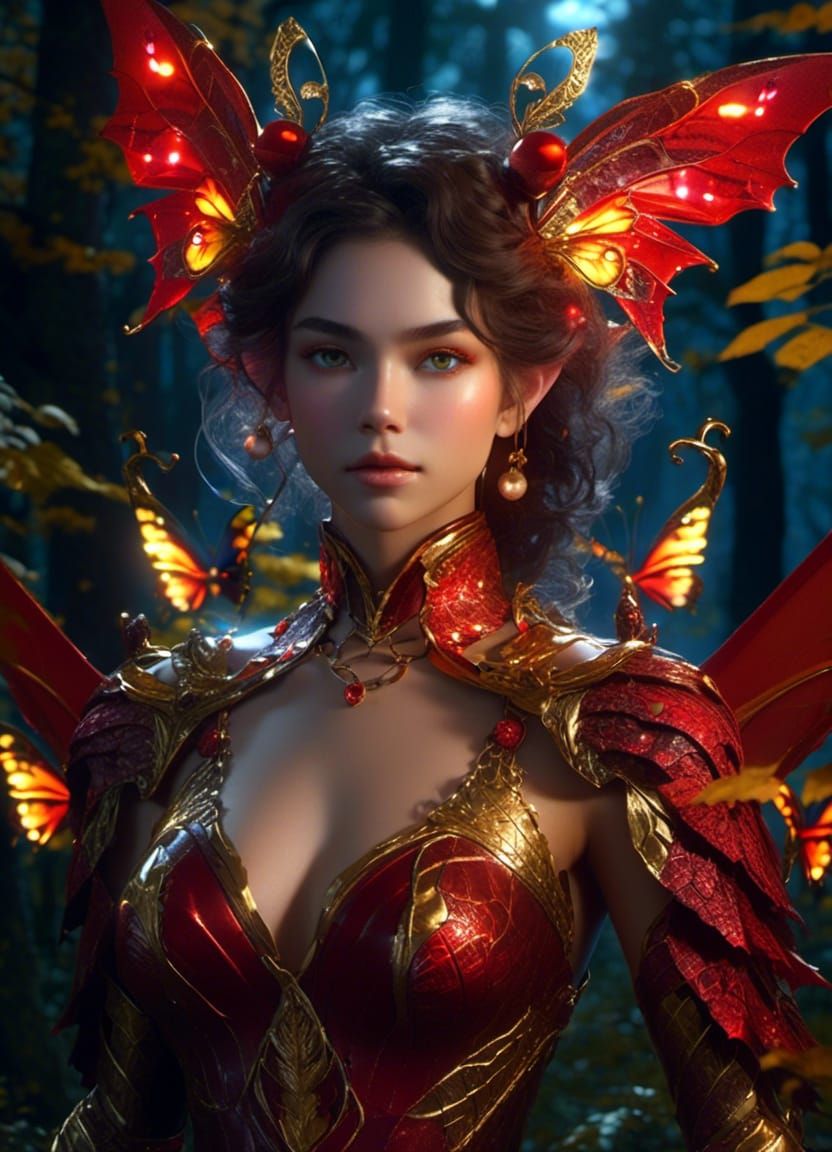 Dragon Woman Portrait with Twinkling Lights