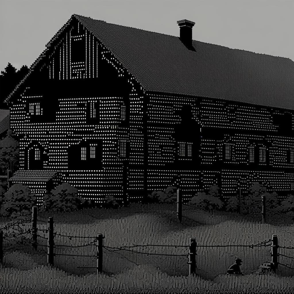 Dark Romanian Countryside Landscape in ASCII Style
