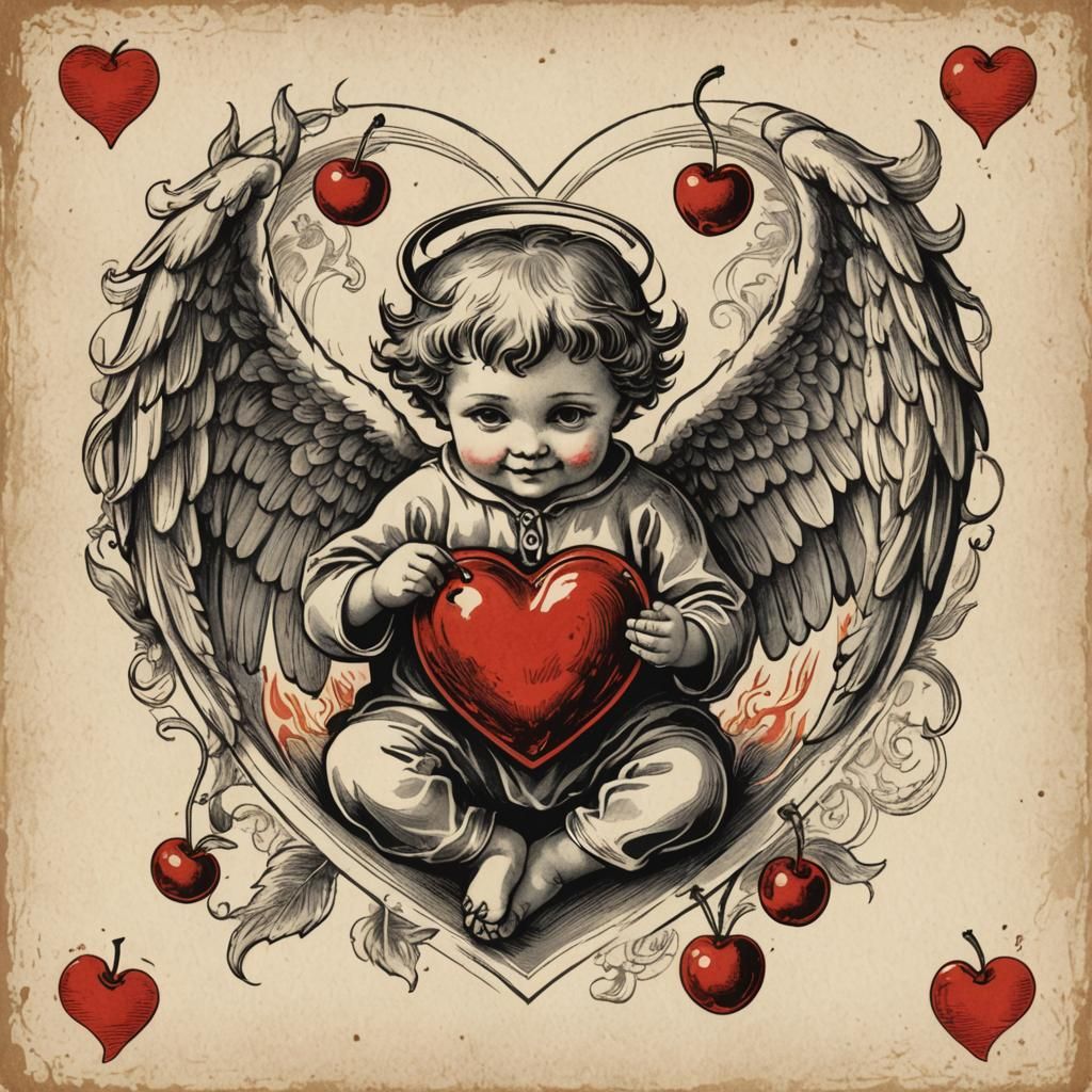 Vintage Valentine's Card: Little Devil in Heart