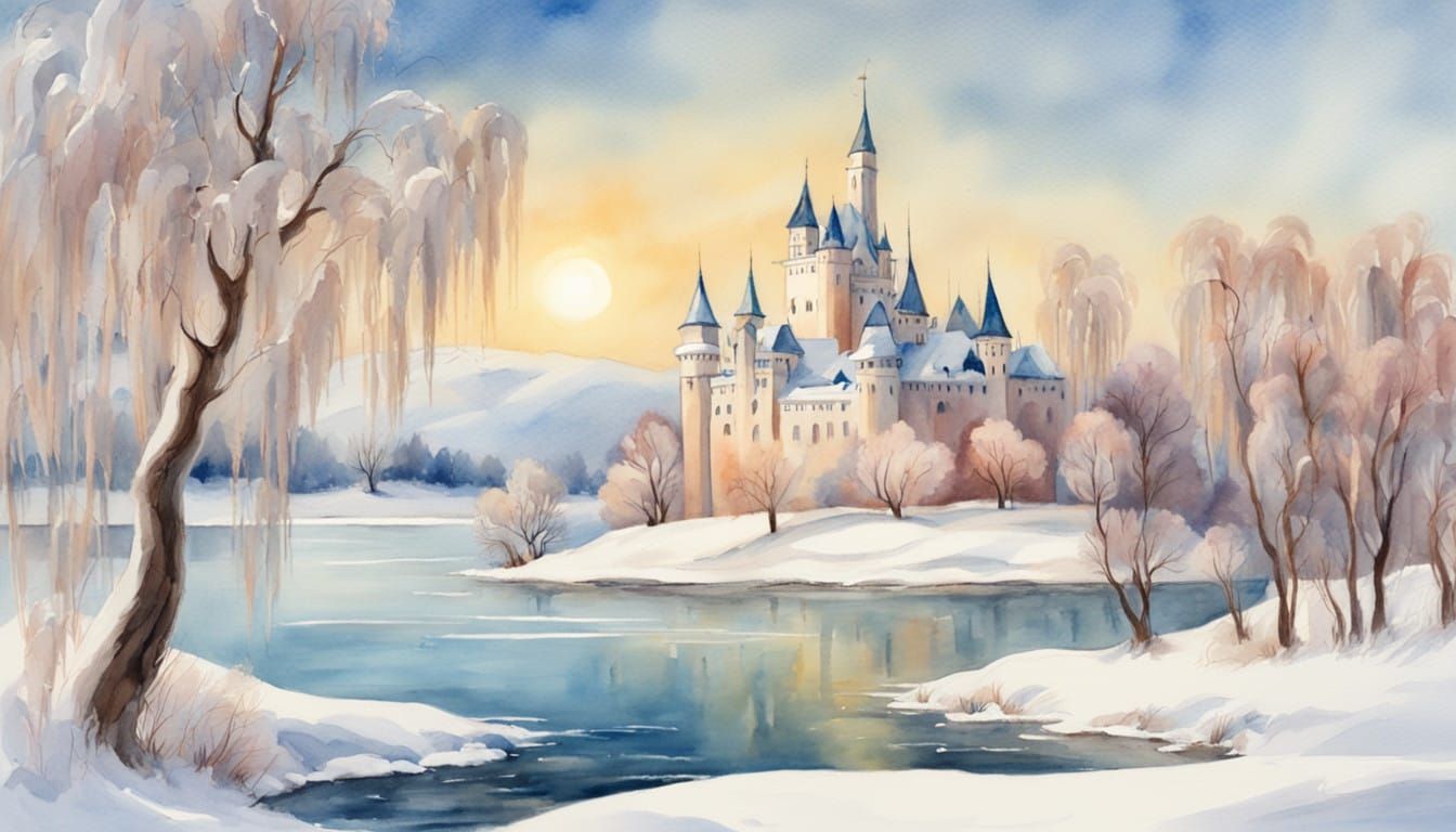 Winter Castle in Pastel Watercolors