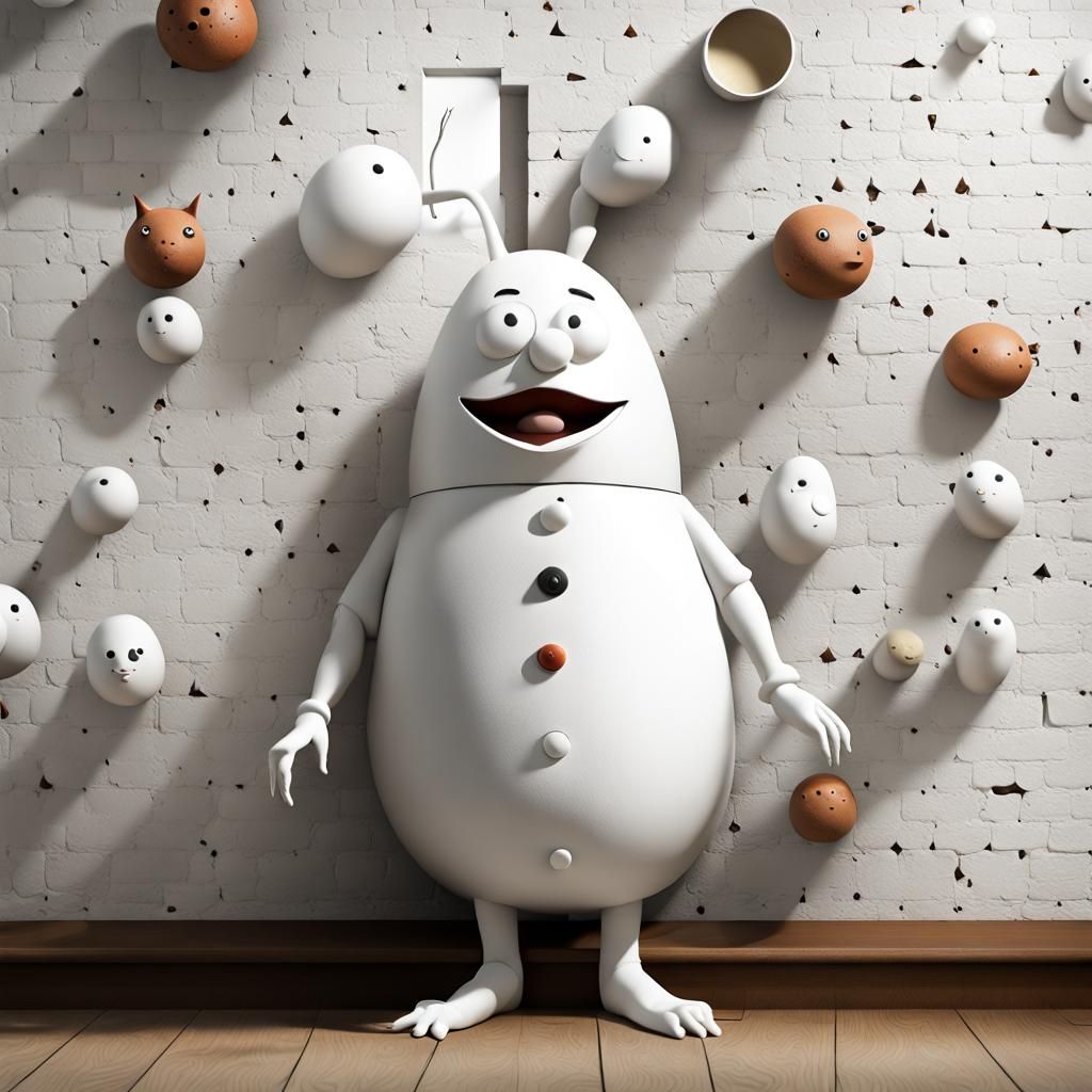 Humpty Dumpty on a Wall in White